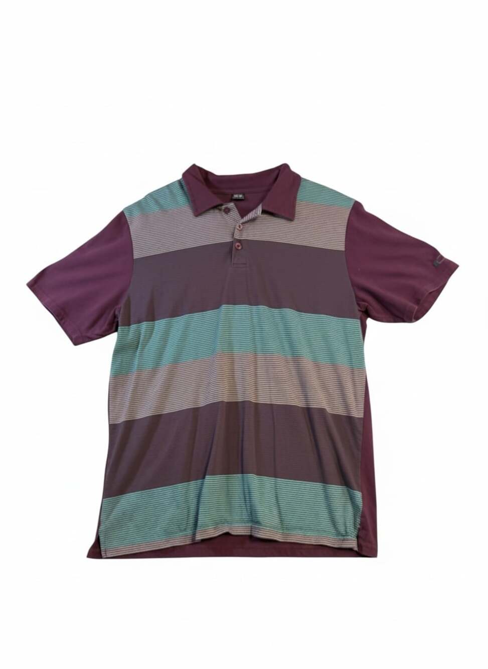 Oakley Men's Striped Golf Polo Short Sleeve Shirt Maroon Teal Size L